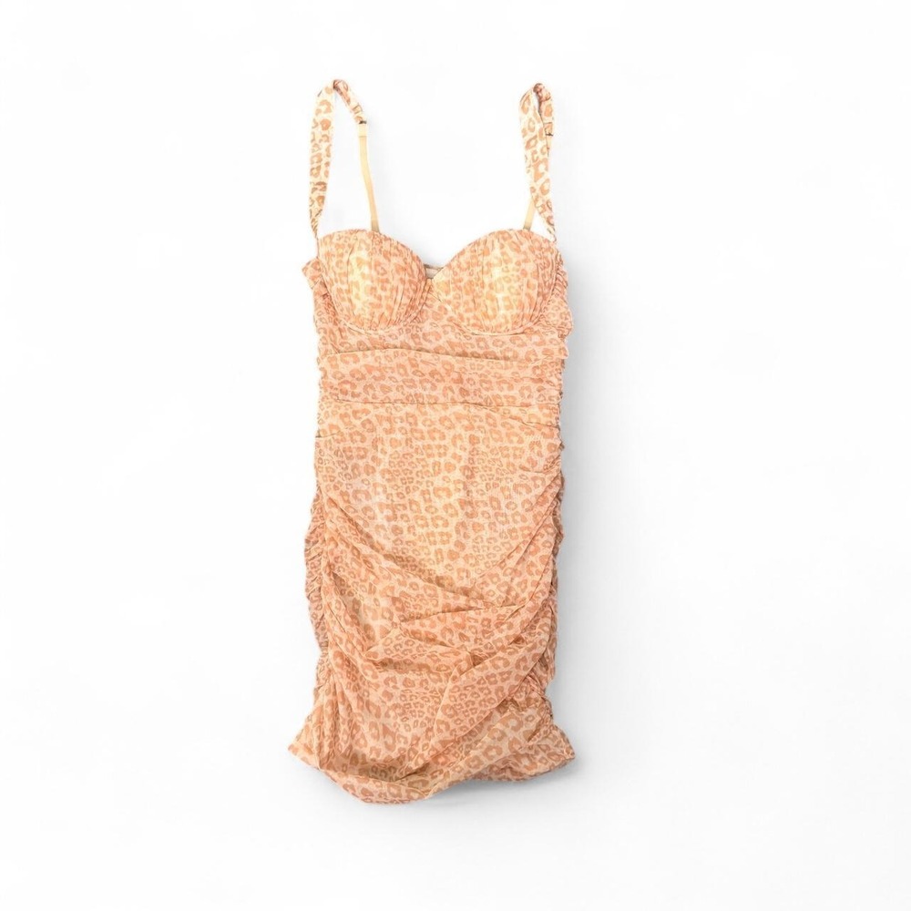 Oh‎ Polly nude light pink leopard print corset style mini dress US4